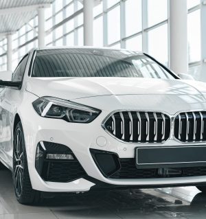 Radiator grille of a new luxury car. High quality photo